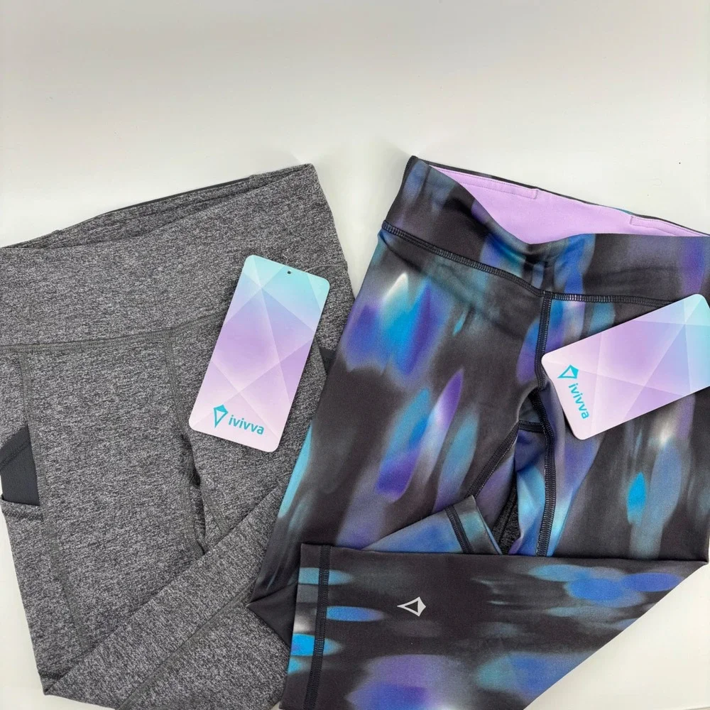 Ivivva Leggings Bundle Kids Size 7 Gray Blue Rhythmic Crop Namastay Focused Pant